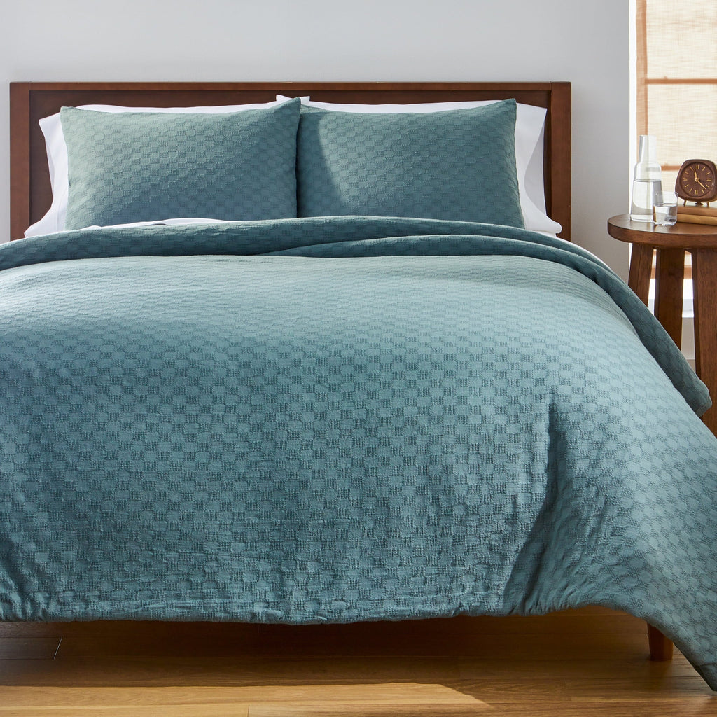 Heavyweight Warmth Full/Queen Comforter Set, All-Season, 3-Piece, Nimbus Blue Block Weave - Hypoallergenic Ultra-Fluffy Quilt for Winter - Default Title