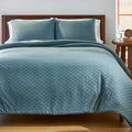 Heavyweight Warmth Full/Queen Comforter Set, All-Season, 3-Piece, Nimbus Blue Block Weave - Hypoallergenic Ultra-Fluffy Quilt for Winter - Default Title