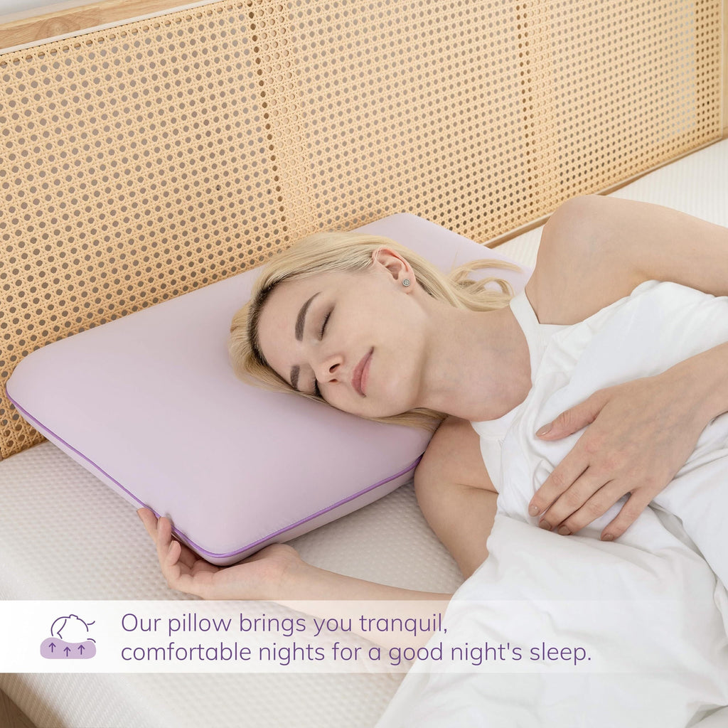 Fluffy Shredded Memory Foam Pillow, Cooling Gel Bed Pillow, Queen, Purple - Ergonomic Memory Foam Pillow for Neck Pain Support Detail