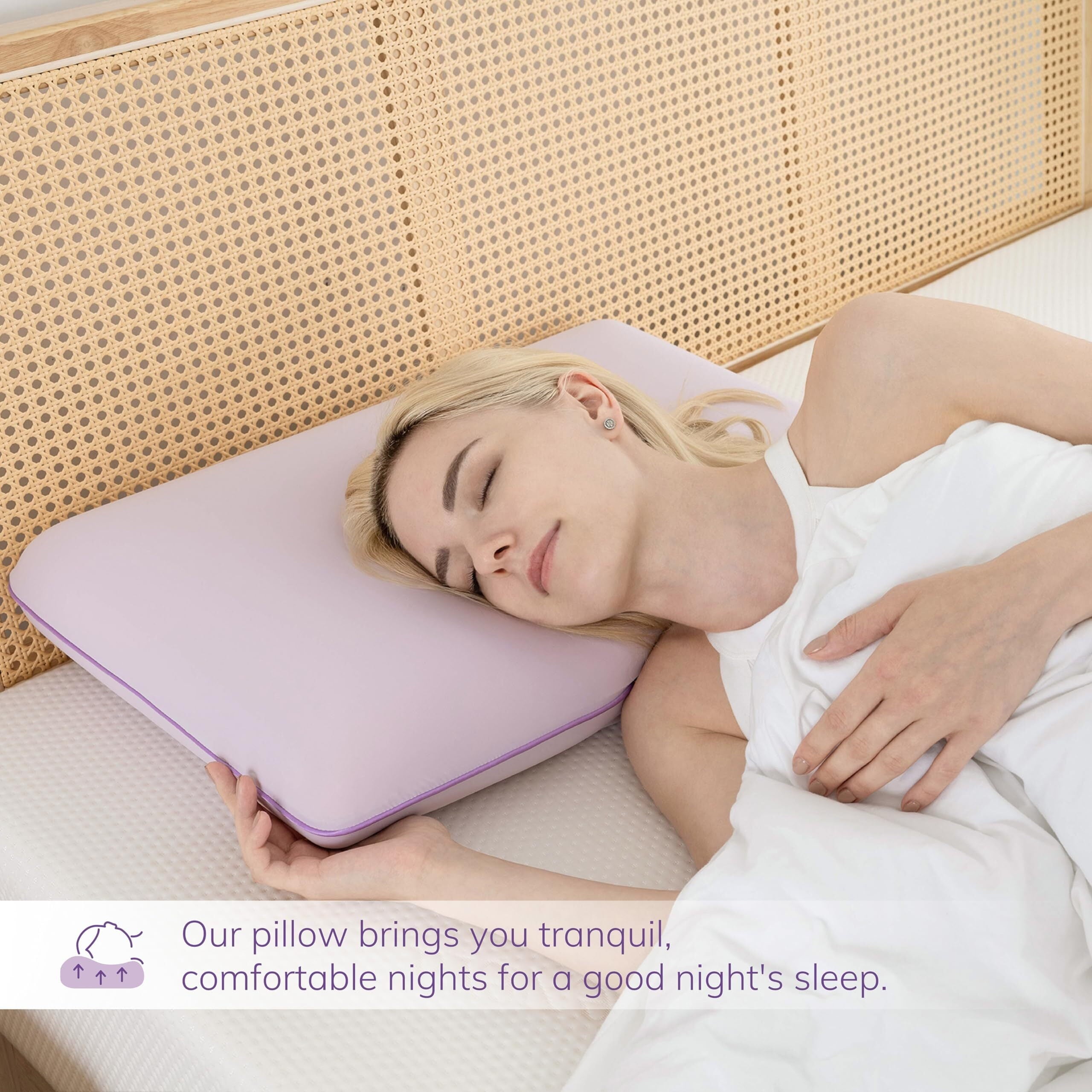 Fluffy Shredded Memory Foam Pillow, Cooling Gel Bed Pillow, Queen, Purple - Ergonomic Memory Foam Pillow for Neck Pain Support Detail