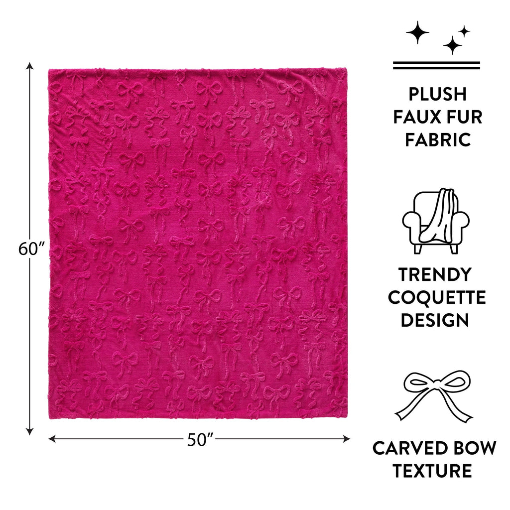 Reversible Sherpa Gen Z 50" x 60"Carved Bow Faux Fur Throw - Cozy Fleece Throw Blanket for Couch & Bed Detail