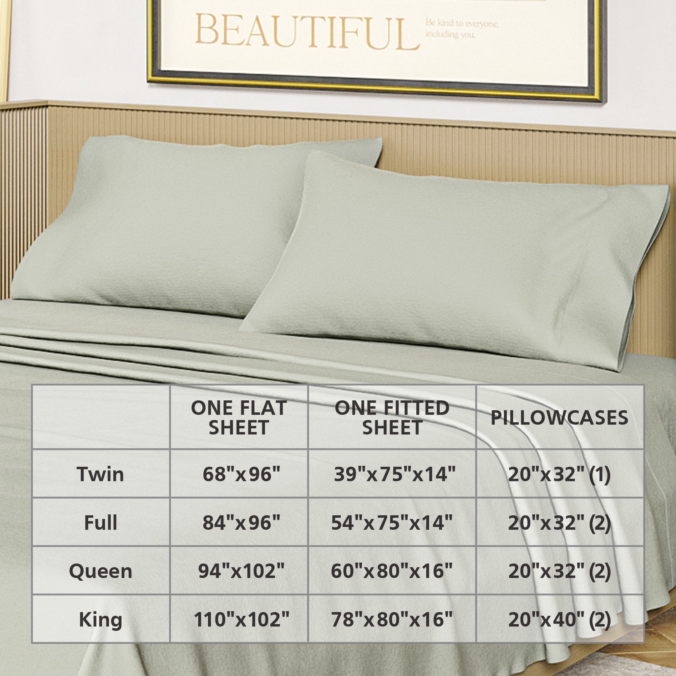 Premium Egyptian Cotton Solid 4-Piece 100% Cotton Washed Percale Sage Green Sheet Set, Full - Premium Ultra-Soft Pillowcase Pair for Sleeping Detail