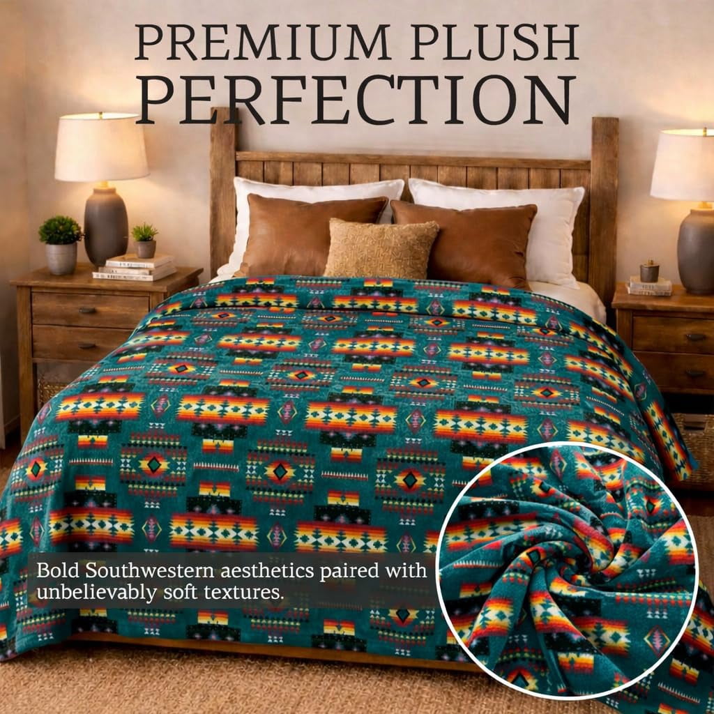 Super Soft Flannel Sacred Thread Fleece Blanket South Western, Reversible Mexican, Vibrant Aztec Blankets and Throws for Aztec Decor for... - Lightweight Plush Warm Blanket for All Seasons Detail