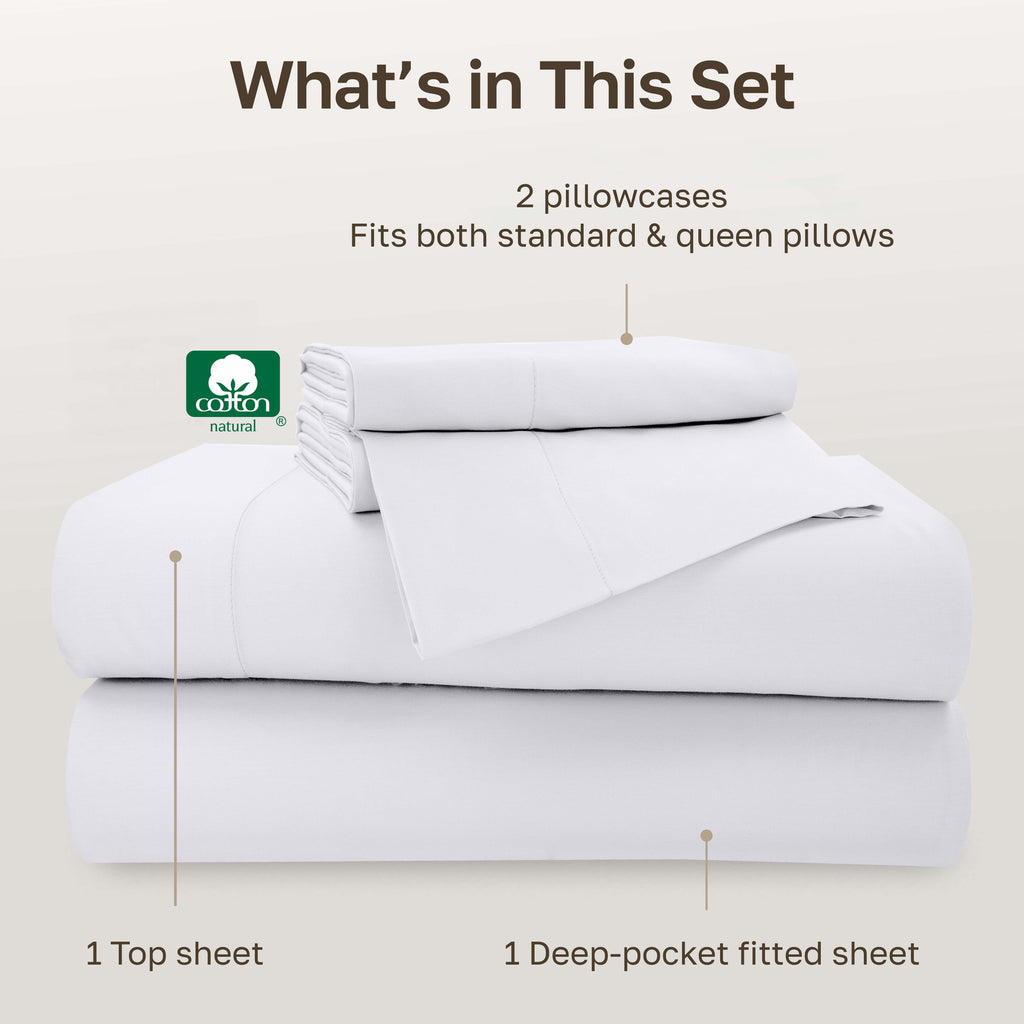 Cooling Sateen 500-Thread-Count 100% Cotton Sheet White Queen-Sheets Set, 4-Piece Extra Long-Staple Combed Cotton Bedding Sheets for... - Luxury Bed Sheet Set with Deep Pockets Detail