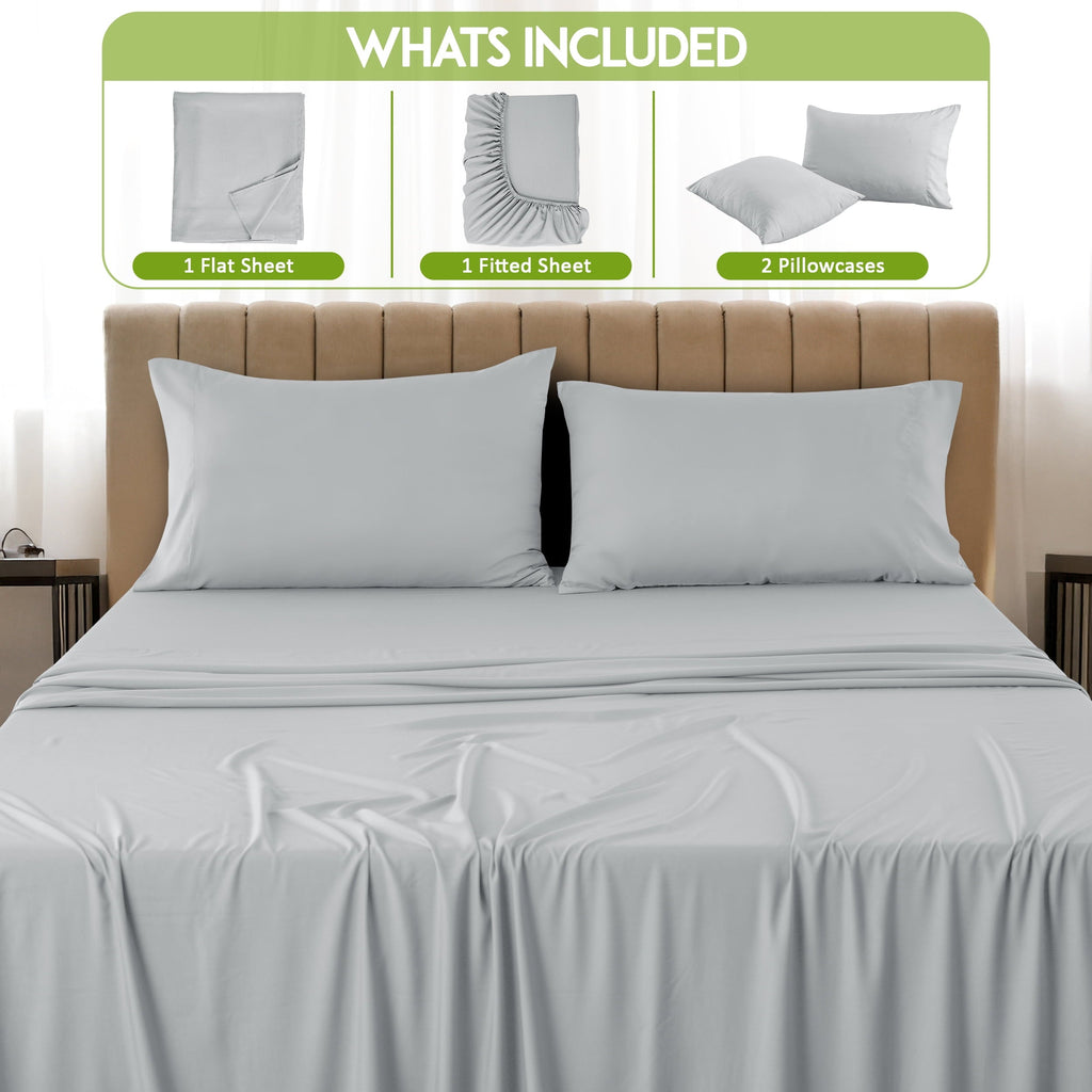 Premium Egyptian Cotton Rayon - 4 Piece Cooling Bed Sheets Set, Gray - Breathable Egyptian Cotton Flat & Fitted Sheets Detail