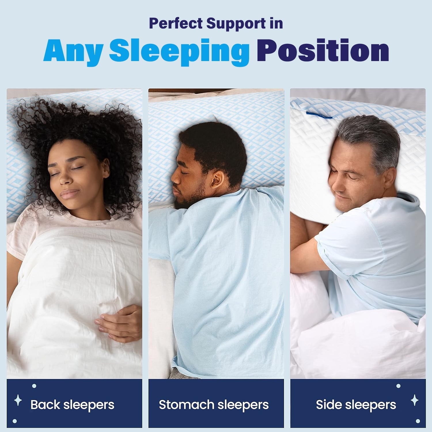 Ergonomic Memory Foam Cooling Bed Pillows for Sleeping Shredded Memory Foam Pillows Queen Size Set of 2 Pack - Orthopedic Shredded Foam Bed Pillow Set Detail