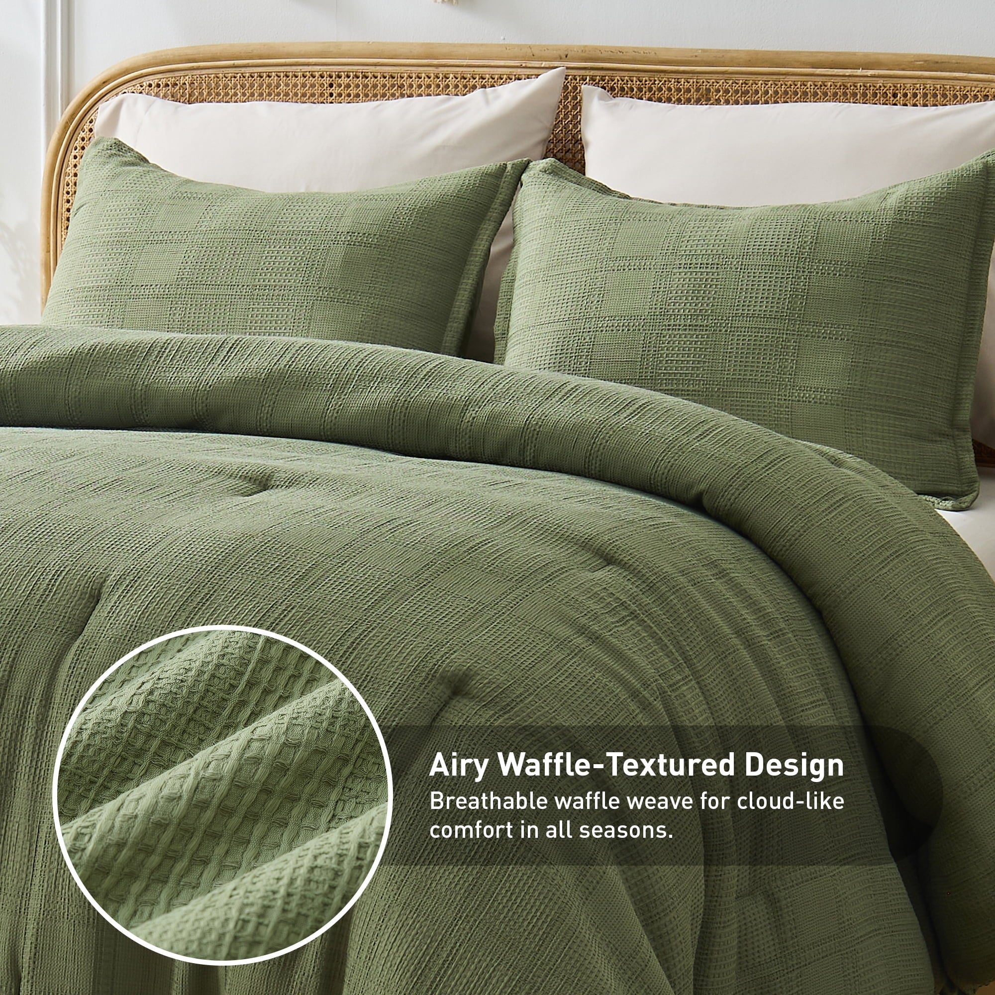 Fluffy Down Alternative Waffle Weave Comforter Set Full/Queen Size, Lightweight & Breathable Comforter Bet Set for All Season, 3-Piece Textur... - All-Season Down Alternative Comforter Insert Detail