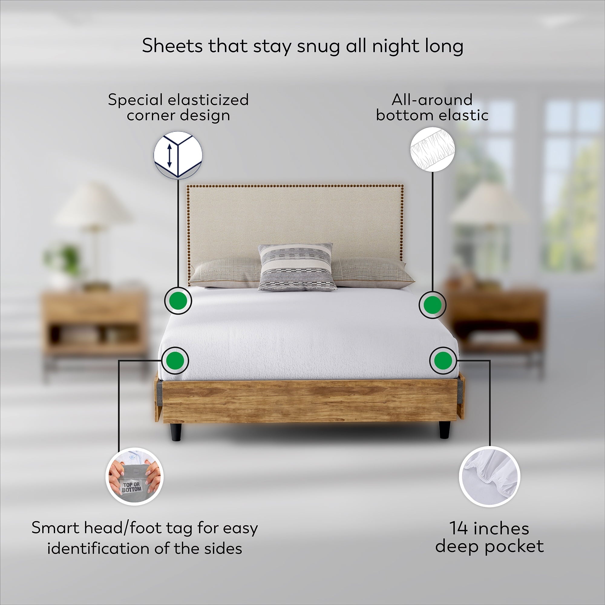 Premium Egyptian Cotton Soft Finish Microfiber Percale Queen Bed Sheet Set – 4-Piece Lightweight, Wrinkle-Resistant, Quick-Dry, Light Gray - Cooling Hotel Quality Bedding Sheets and Pillowcases Detail