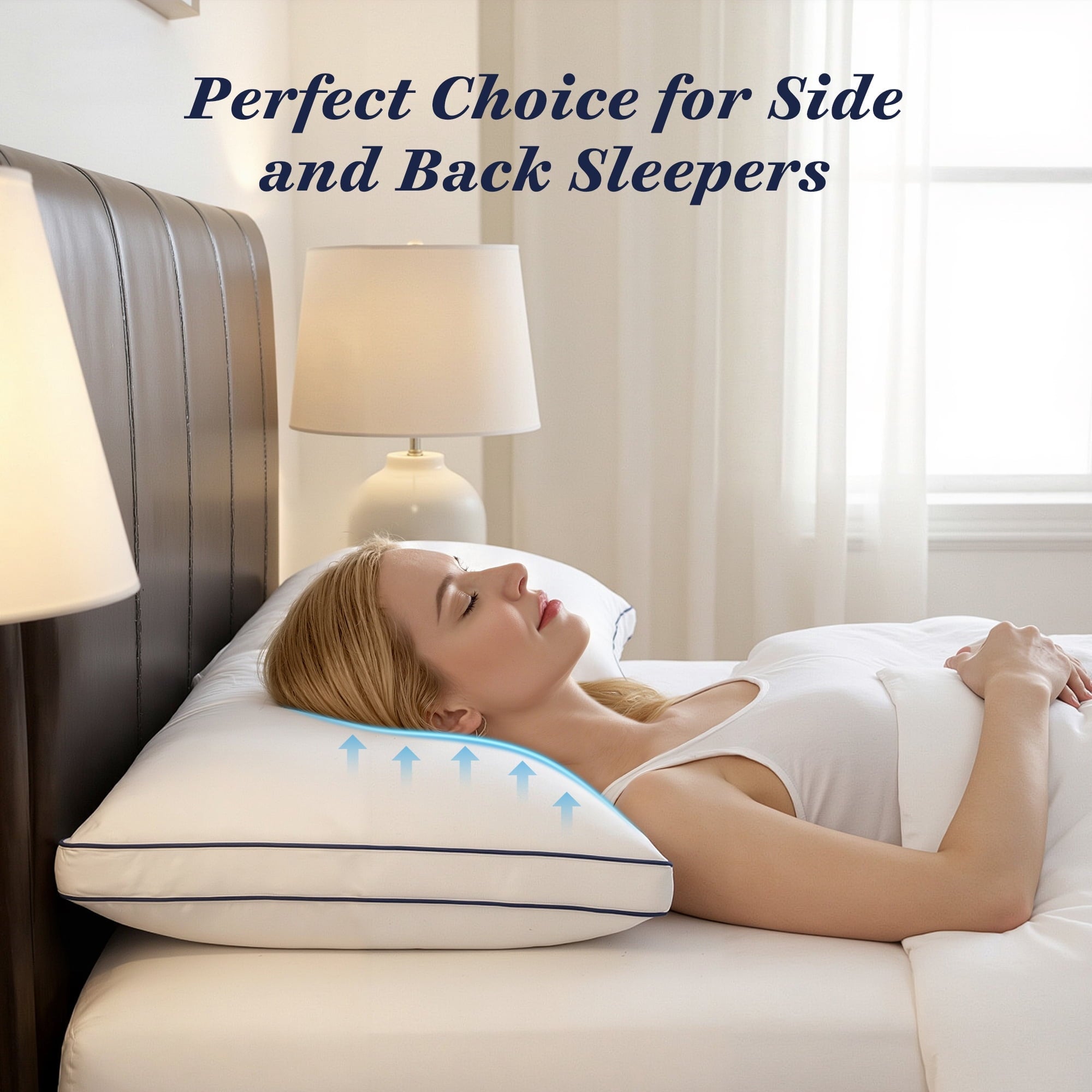Orthopedic Support for Queen Size 2 Pack, Duck Feather and Shredded Memory Foam Soft Luxury Hotel Collection - Hotel Quality Plush Sleeping Pillows Detail