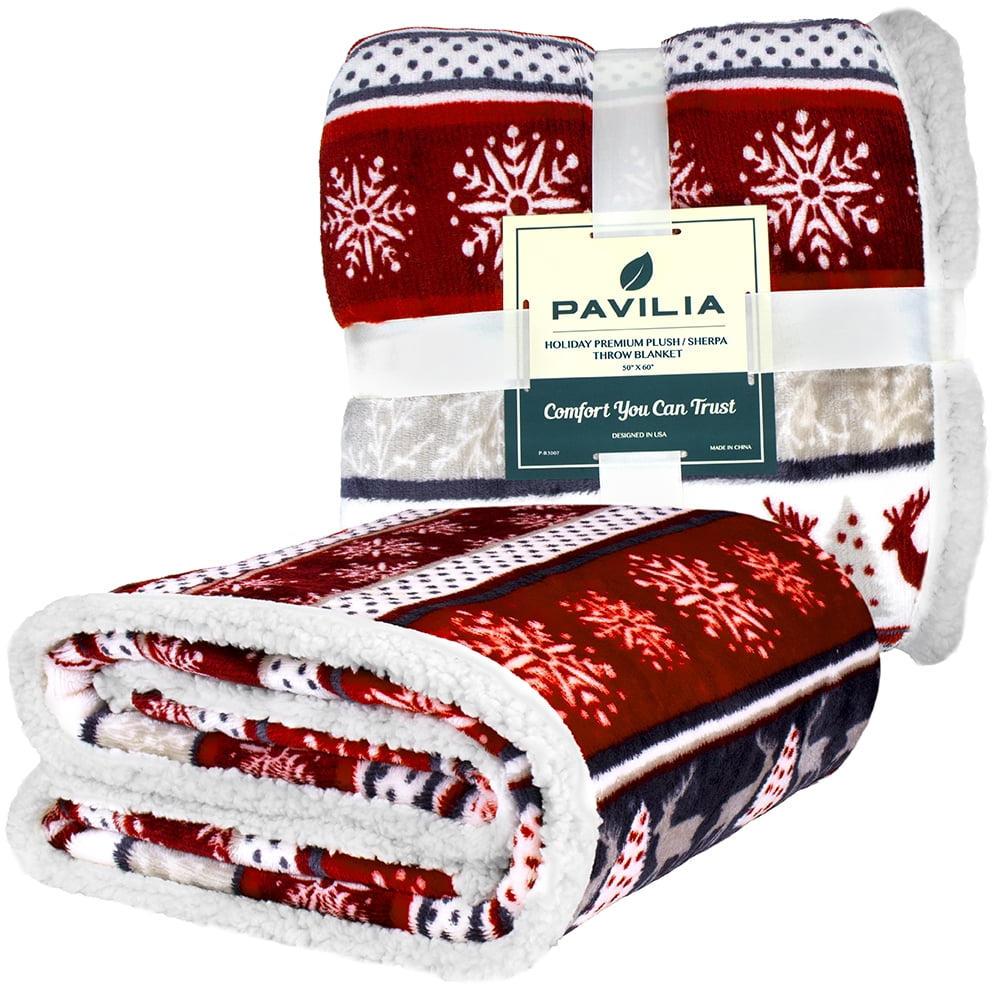 Cozy Fleece Premium Plush Sherpa Throw Christmas Blanket | Soft, Warm, Cozy, Reversible Microfiber Winter Cabin Throw | Plaid Hol... - Super Soft Reversible Sherpa Flannel Blanket Detail