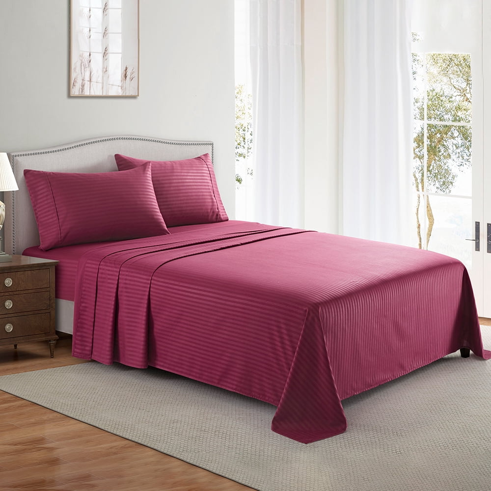 Wrinkle-Resistant Bedding Set with Flat Sheet, Fitted Bed Sheet & Pillowcases, Full Burgundy - Cooling Hotel Quality Bedding Sheets and Pillowcases Detail