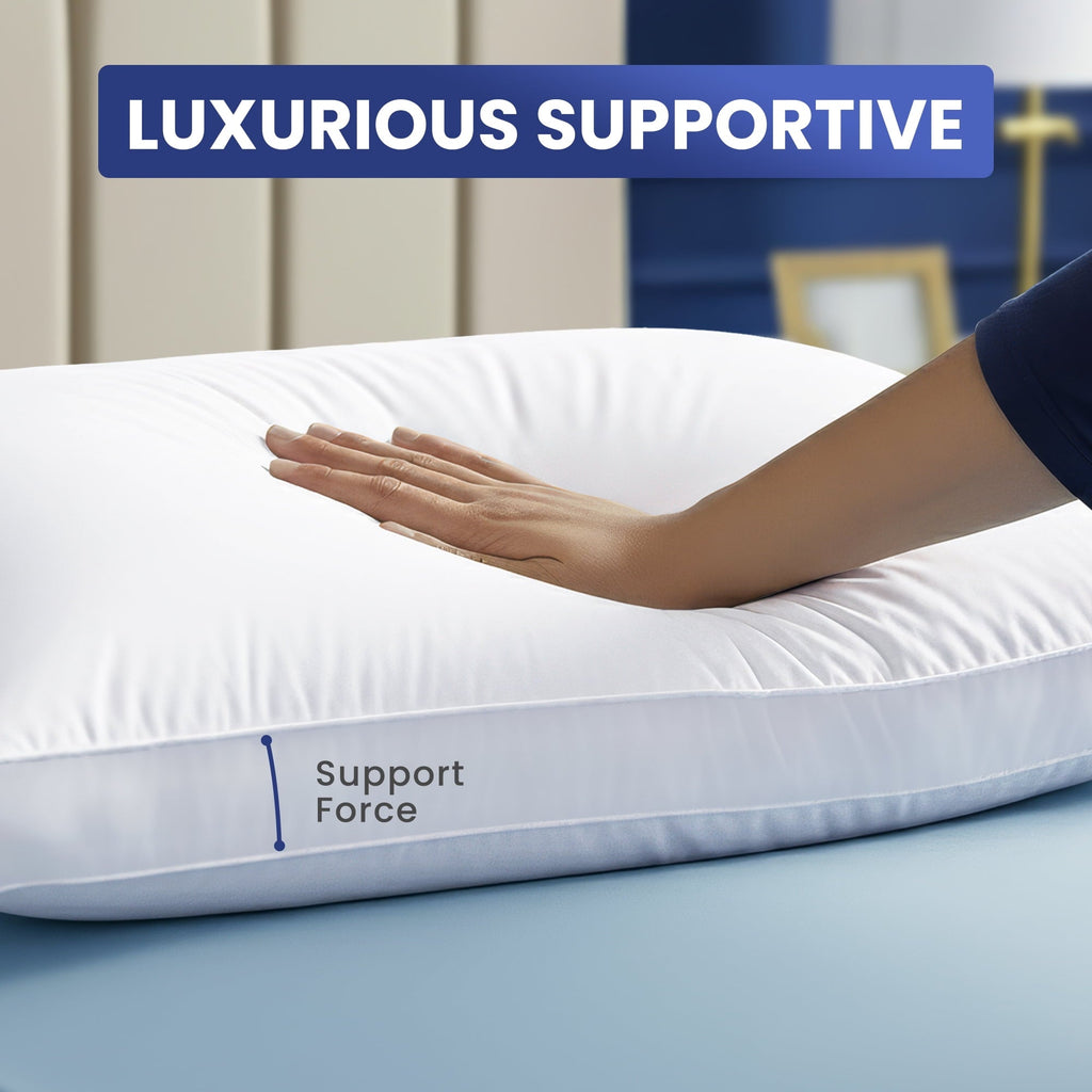 Hotel Collection Queen Bed Pillow, 26"L x 18" W, Set of 2, Soft and High-Quality, Gusseted Pillow for All Sleep Positions (White) - Ergonomic Memory Foam Pillow for Neck Pain Support Detail