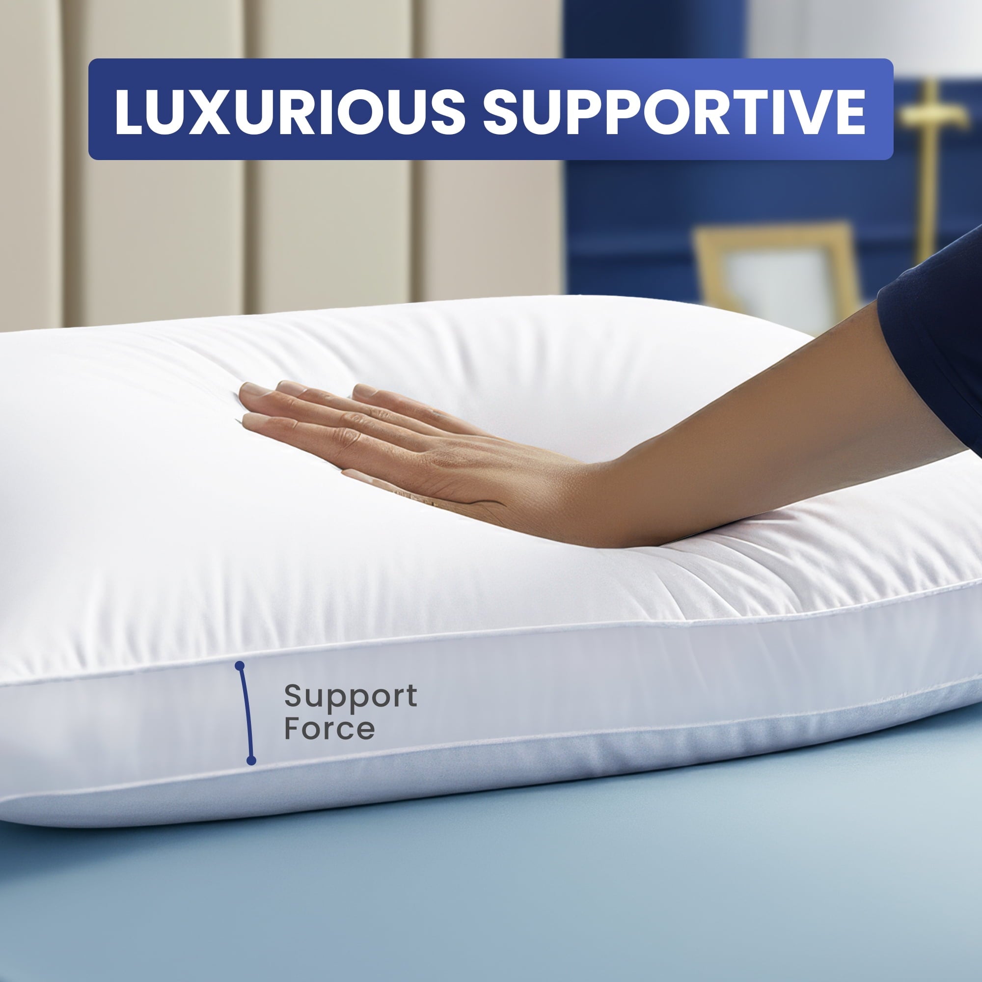 Hotel Collection Queen Bed Pillow, 26"L x 18" W, Set of 2, Soft and High-Quality, Gusseted Pillow for All Sleep Positions (White) - Ergonomic Memory Foam Pillow for Neck Pain Support Detail