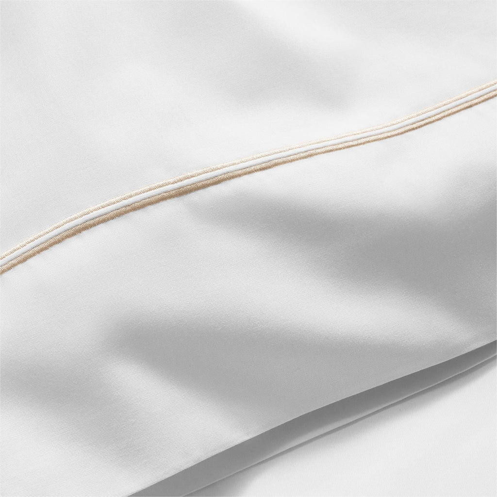 Cooling Sateen 4-Piece 300 Thread Count White Pima Cotton Bed Sheet Set with Tan Hem, Full , Adult/Teen - Cooling Hotel Quality Bedding Sheets and Pillowcases Detail