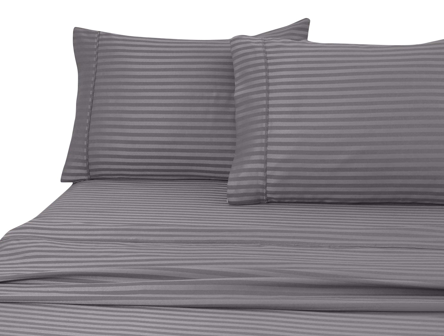 Ultra-Soft 600 100% Cotton Wrinkle Free Striped Sheet Set (Twin, Gray) - Breathable Egyptian Cotton Flat & Fitted Sheets Detail