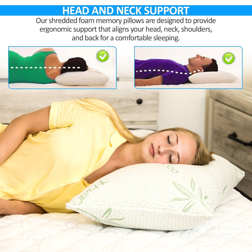 Orthopedic Support Queen Size Bamboo Pillow, Memory Foam Bed Pillows with Washable Pillowcases, Queen - Ergonomic Memory Foam Pillow for Neck Pain Support Detail