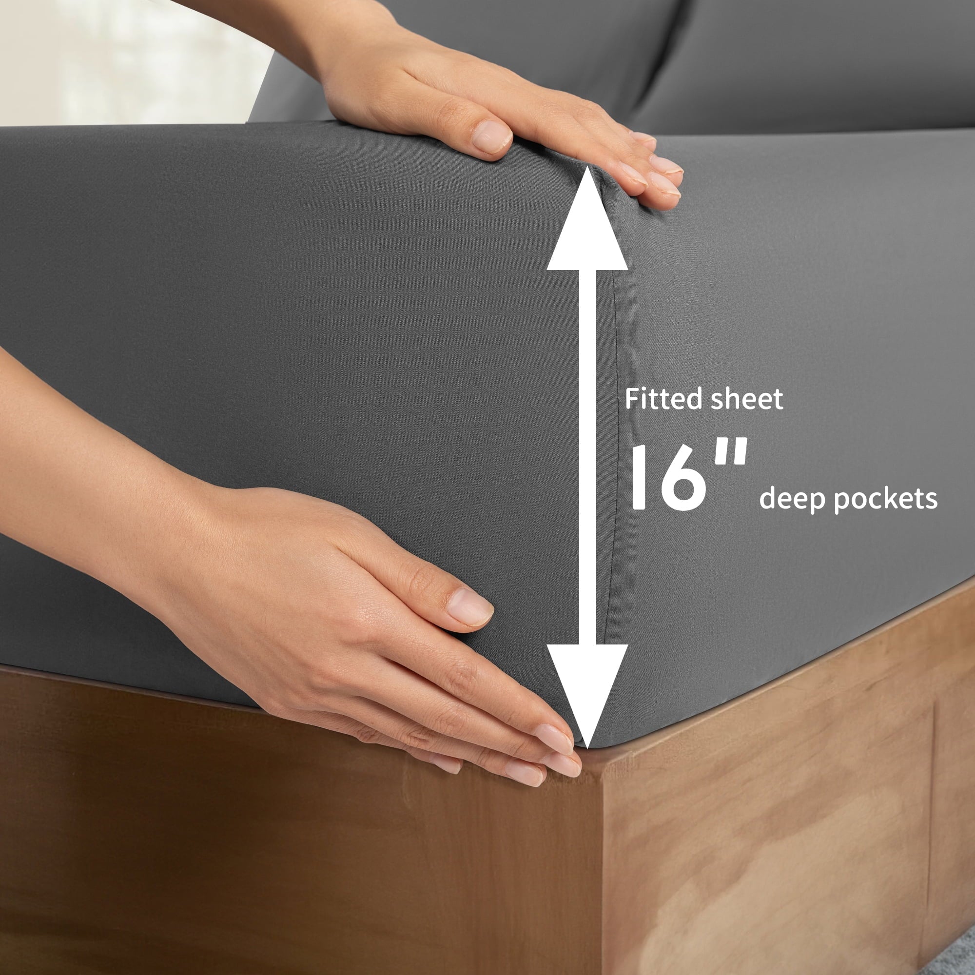Breathable Luxury 6 Pieces Bed Sheet Set, 1800 Series Soft Microfiber Queen Sheets with 16" Deep Pocket, Dark Gray - Cooling Hotel Quality Bedding Sheets and Pillowcases Detail