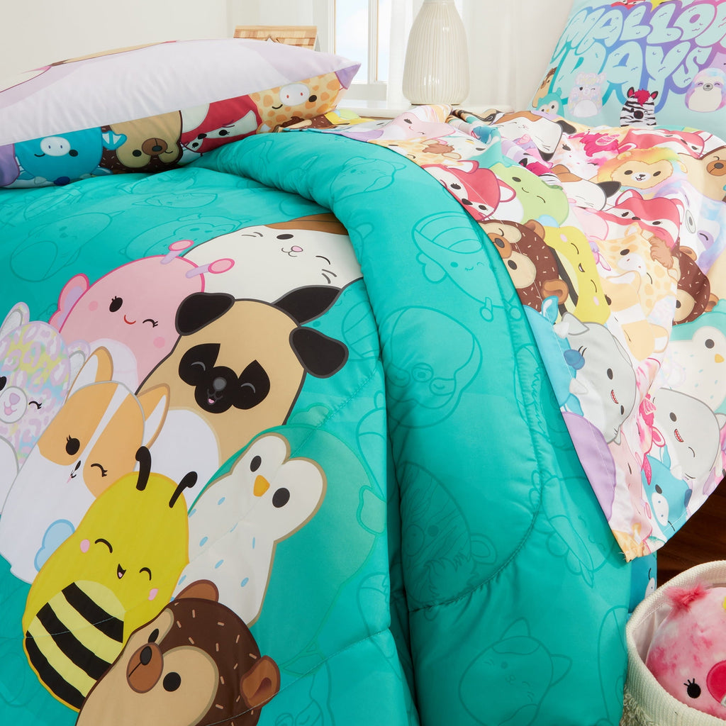Hypoallergenic Cloud Squishmallows Kids 2 Piece Teal Blue Reversible Comforter and Pillowcase set, Twin/full - Hypoallergenic Ultra-Fluffy Quilt for Winter Detail