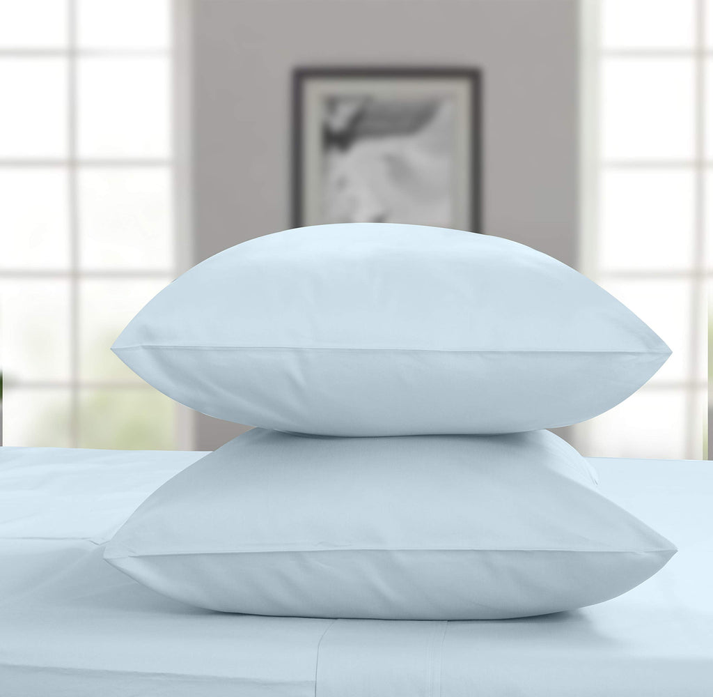 Cooling Sateen 100% Cotton King Bed Sheets Set - 4-Piece, 300 Thread Count, Lightweight Sateen, Light Blue - Cooling Hotel Quality Bedding Sheets and Pillowcases Detail