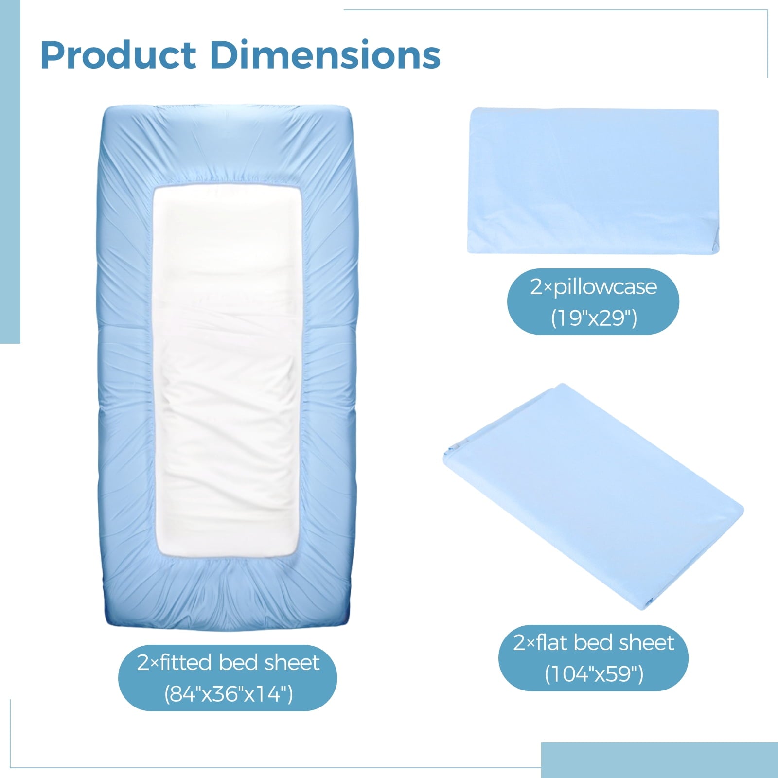 Wrinkle-Resistant 6 Pcs Hospital Bed Sheets Set, Includes 2 Fitted Sheet 84x36x14", 2 Flat Sheets 104x59", 2 Pillowcases 19x29", Soft B... - Cooling Hotel Quality Bedding Sheets and Pillowcases Detail