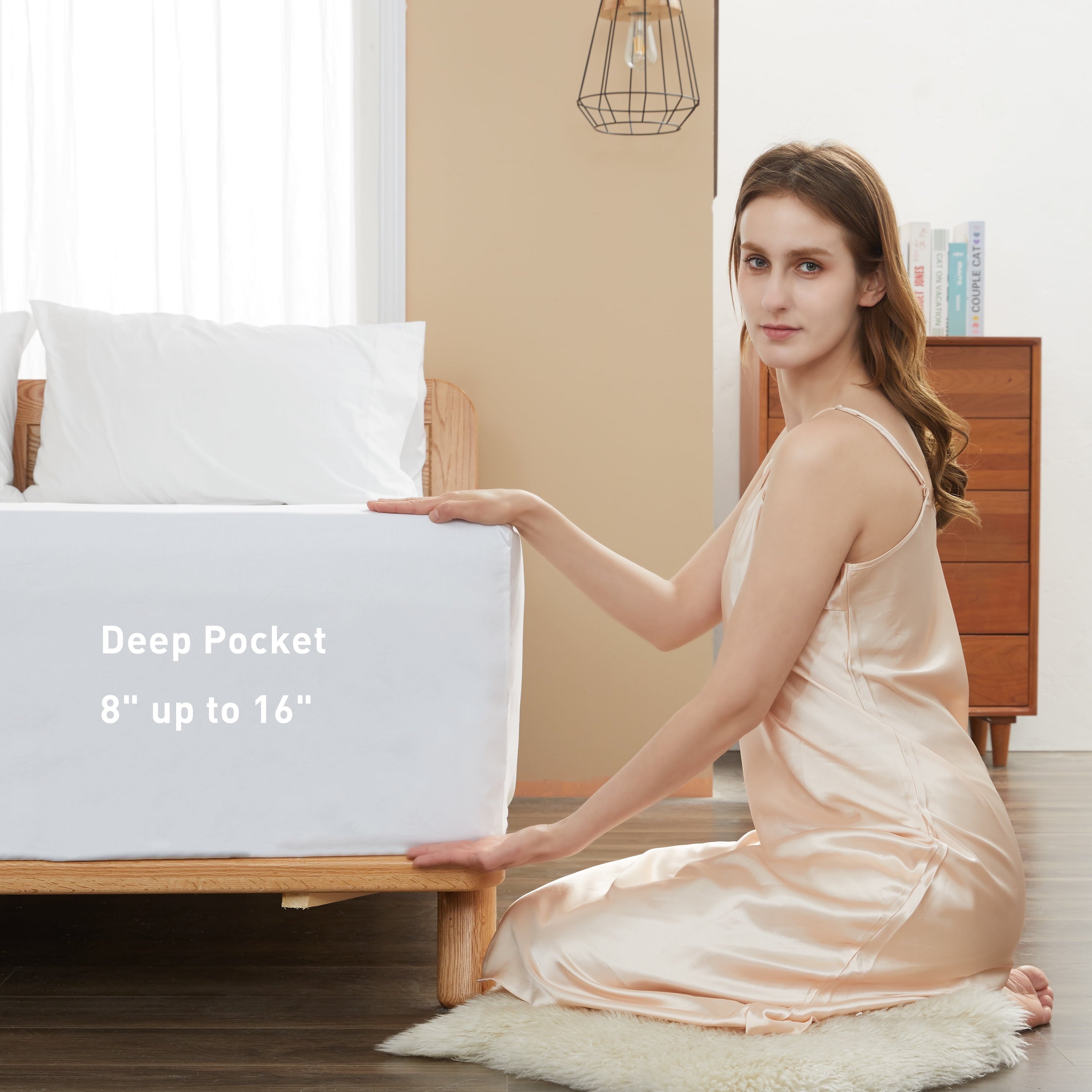 Breathable Luxury 100% Cotton Queen Size Fitted Sheet Only, 300 Thread Count White Fitted Bed Sheet with 22” Extra Deep Pocket, Soft & ... - Breathable Egyptian Cotton Flat & Fitted Sheets Detail