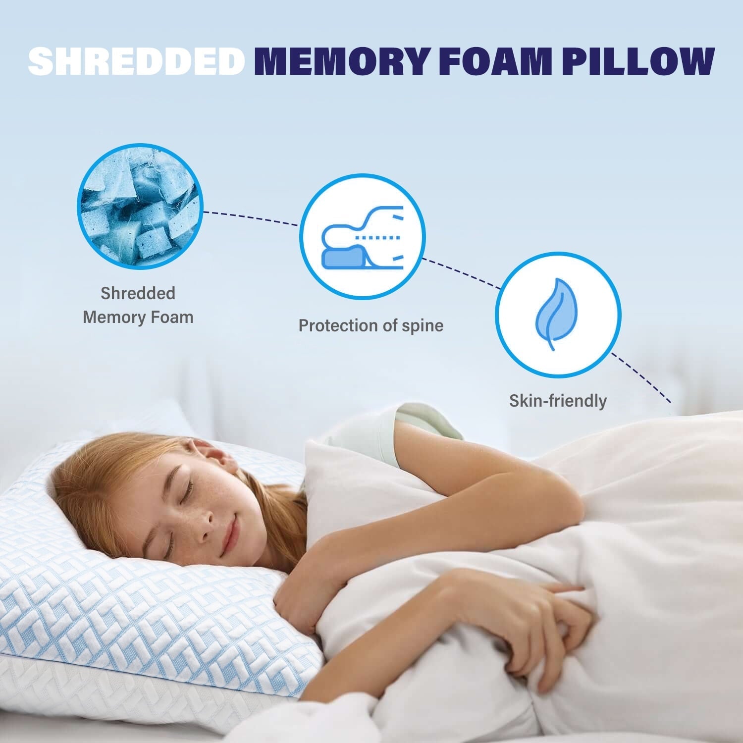 Ergonomic Memory Foam Cooling Bed Pillows for Sleeping Shredded Memory Foam Pillows Queen Size Set of 2 Pack - Orthopedic Shredded Foam Bed Pillow Set Detail