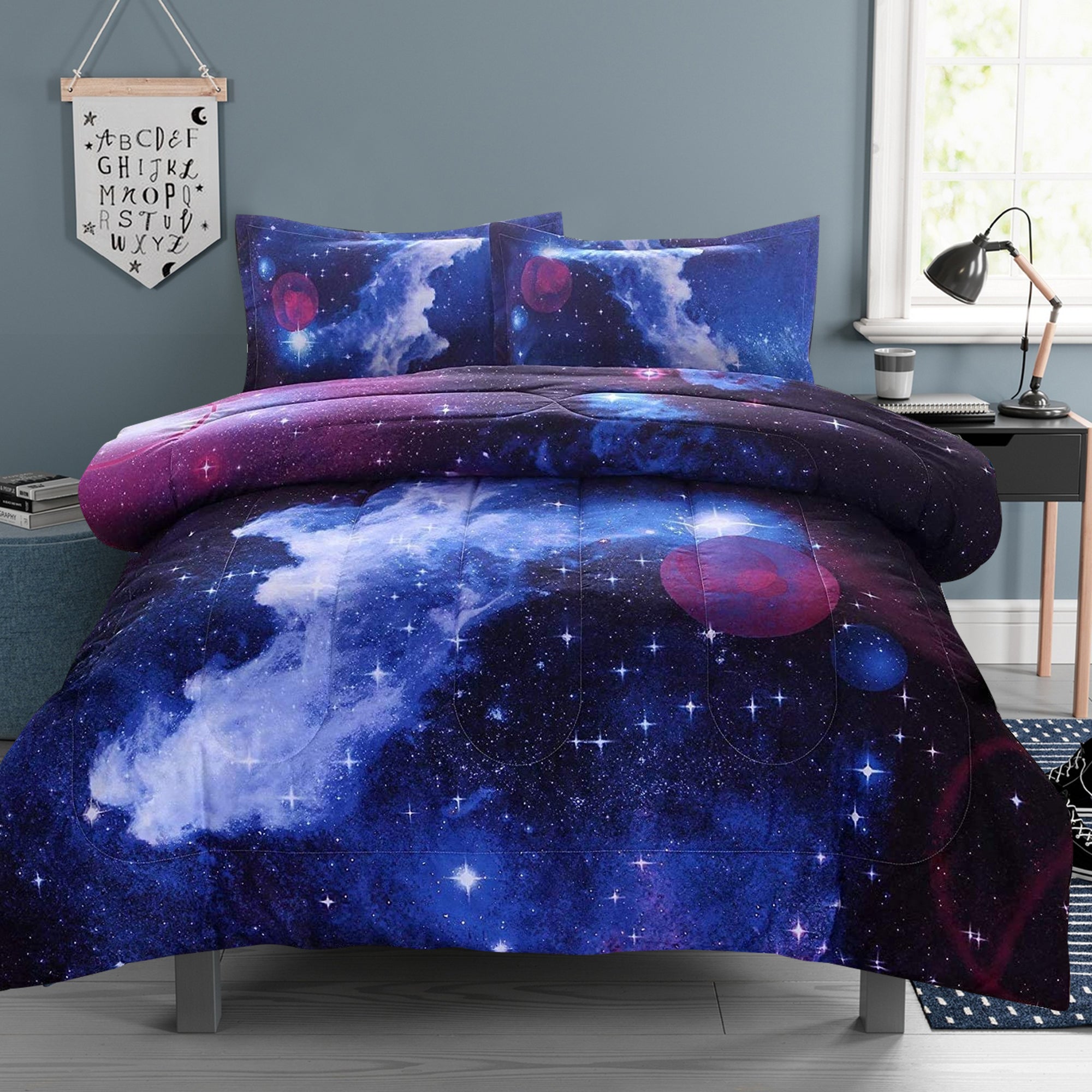 Heavyweight Warmth Galaxy Bedding Sets Outer Space Comforter 3D Printed Space Quilt Set Full Size for Kids Blue - Cloud-Like Soft Lightweight Bed Comforter Detail