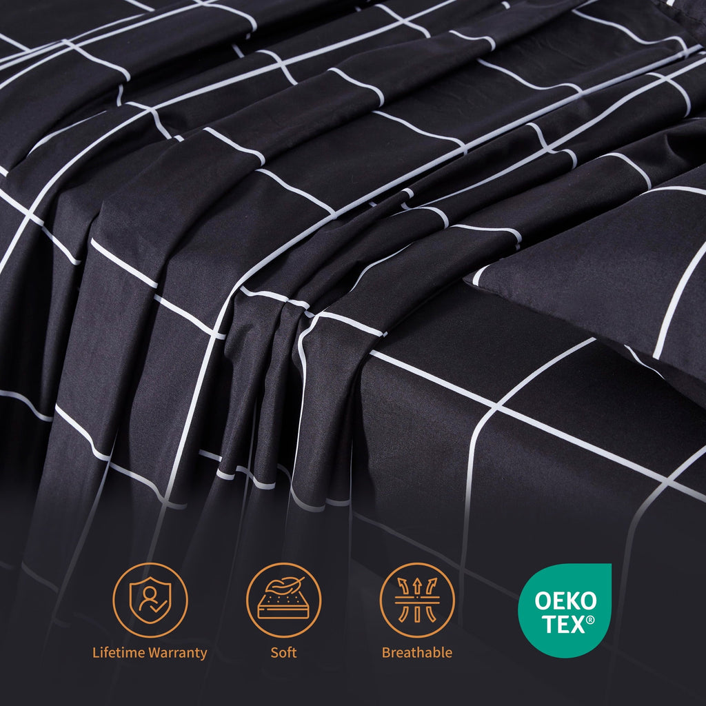 Cooling Sateen Full Bed Sheet Set, 4 Pieces Breathable & Super Soft, Easy Care Printed Microfiber with Deep Pocket & Envelope Closur... - Luxury Bed Sheet Set with Deep Pockets Detail