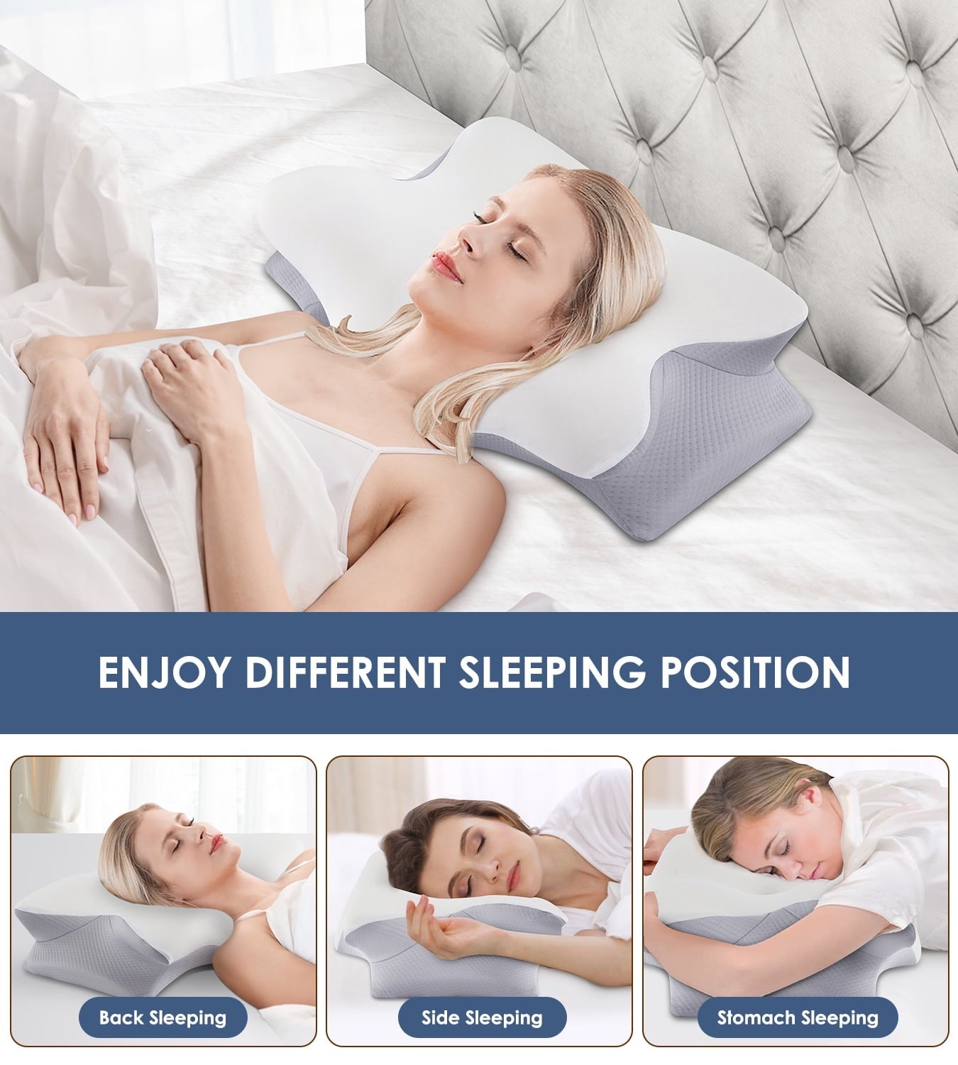 Decorative Plump Cervical Pillow for Neck Pain Relief, Contour Memory Foam Pillows, Odorless Ergonomic Neck Pillow Adjustable Orthoped... - Hotel Quality Plush Sleeping Pillows Detail