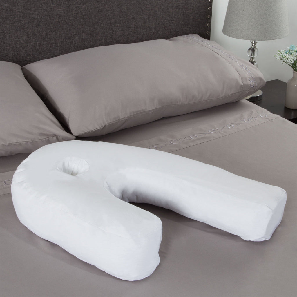 Decorative Plump Bluestone Contour Side Sleeper Pillow with Ear Pocket for Pain Relief - Decorative Throw Pillow Cushion for Sofa & Bed Detail