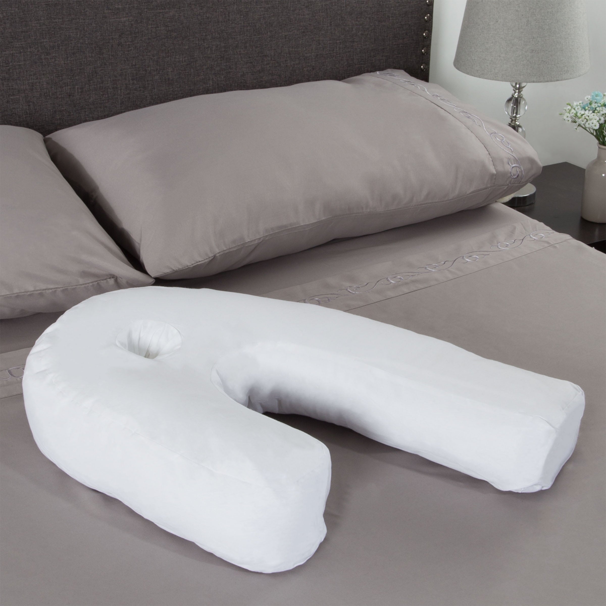 Decorative Plump Bluestone Contour Side Sleeper Pillow with Ear Pocket for Pain Relief - Decorative Throw Pillow Cushion for Sofa & Bed Detail