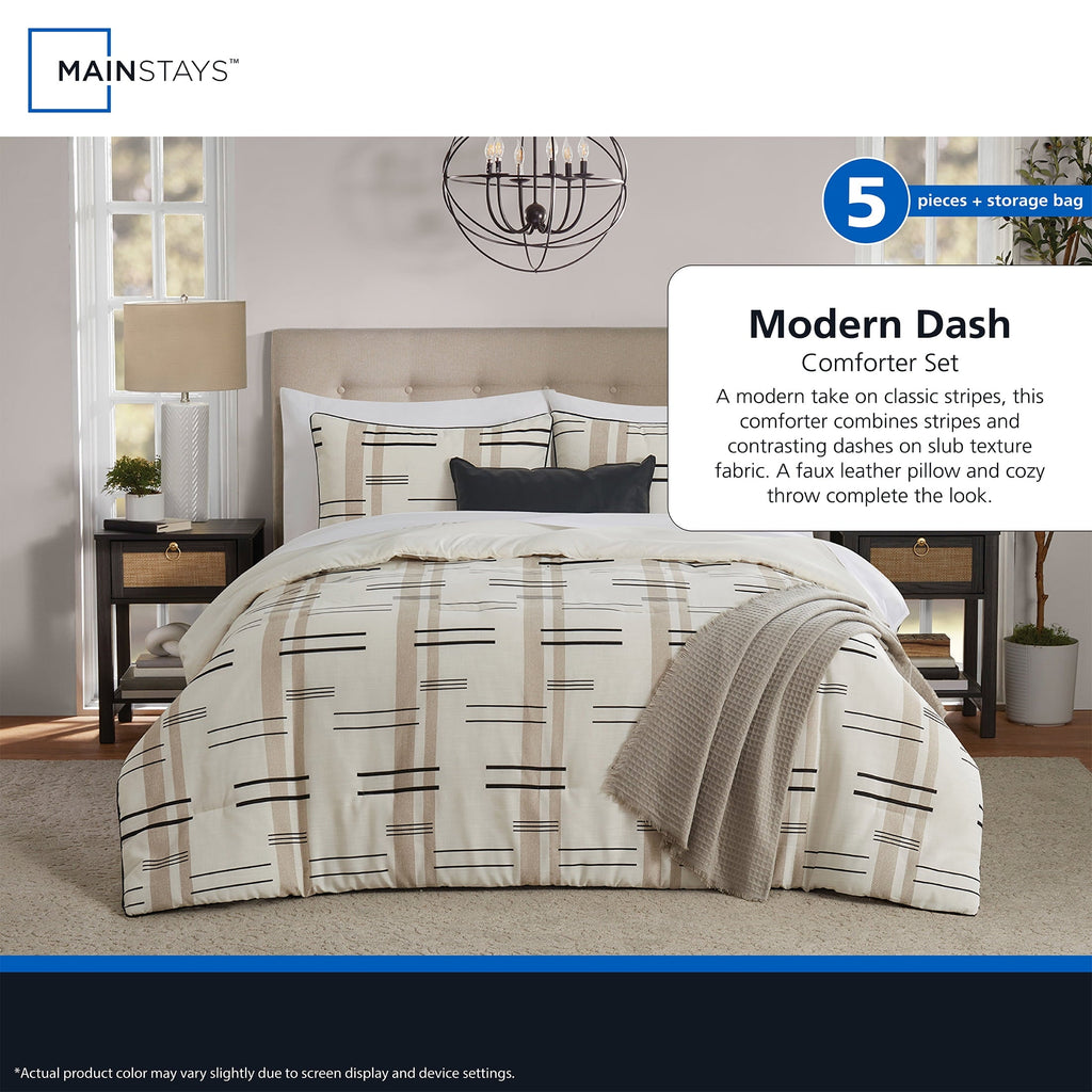Fluffy Down Alternative Full/Queen Comforter Set, All-Season, 5-Piece, Tan Modern - Luxurious Quilted Duvet Cover Set Detail