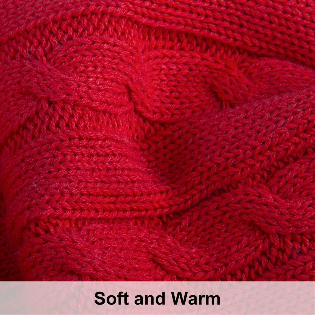 Reversible Sherpa 100% Cotton Cable Knit Throw, Super Soft Warm Knitted Blanket Home Decor, 51"x67", Red - Luxury Knitted Decorative Throw Blanket with Fringes Detail
