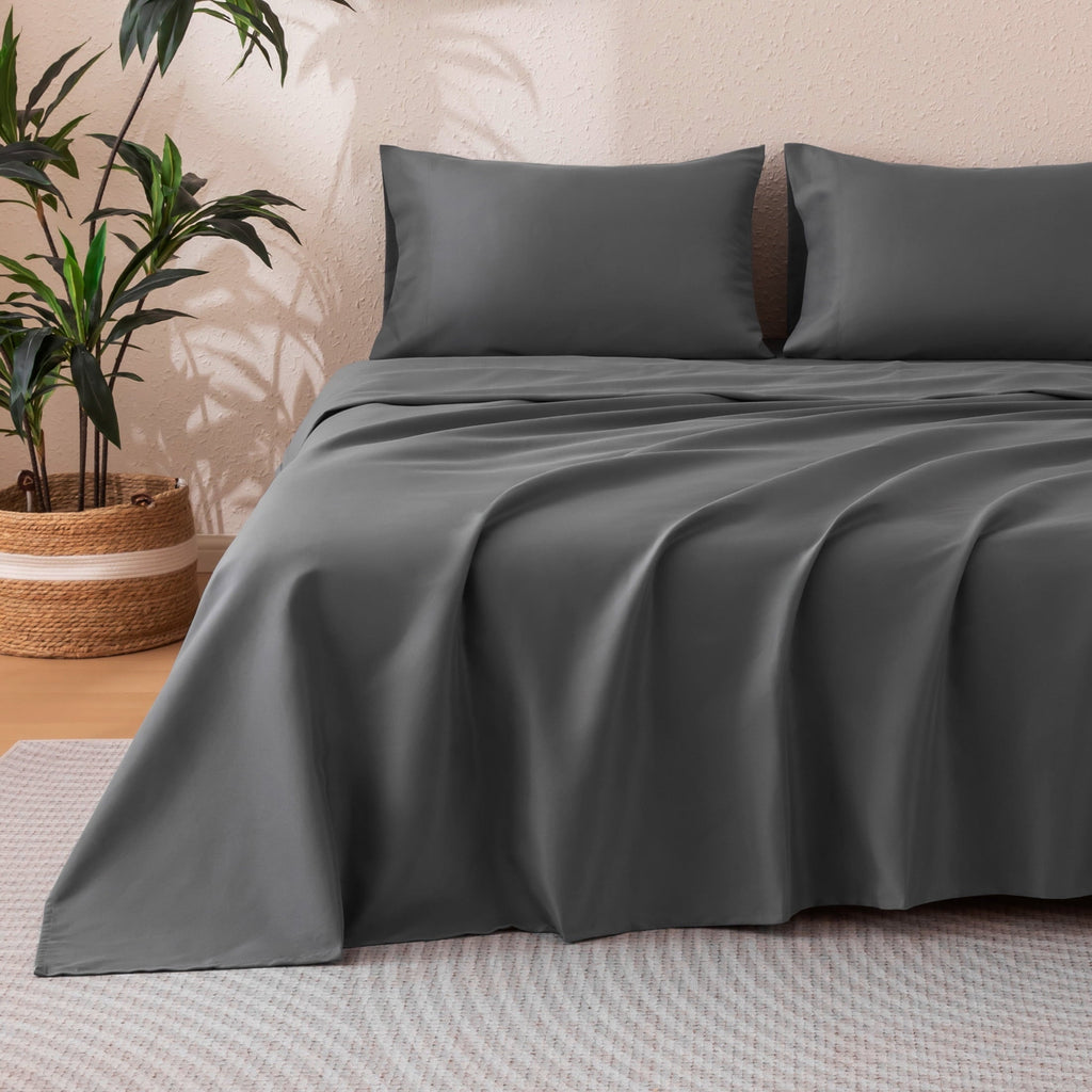 Breathable Luxury Sheet Set Twin Size Gray, 3 Pieces 140 GSM Brushed Elastic Fitted Soft & Cozy Bed Sheets Set with Deep Pocket - Premium Ultra-Soft Pillowcase Pair for Sleeping Detail