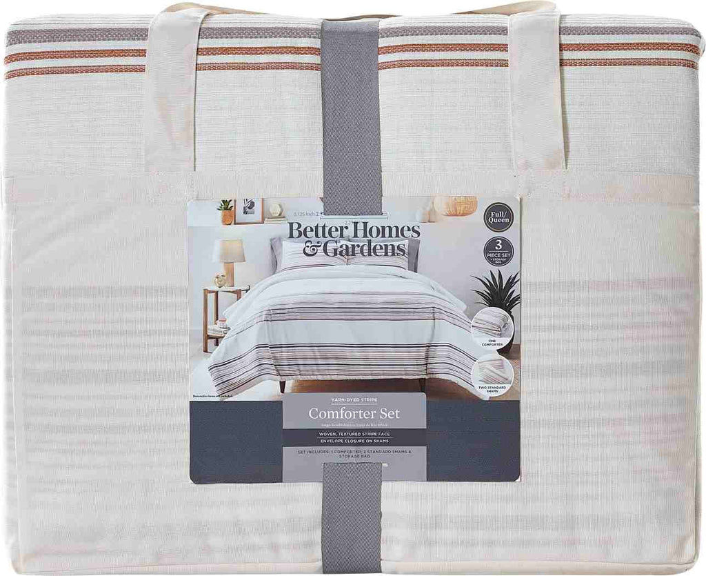 Luxurious Quilted 3-Piece Red Yarn Dye Stripe Comforter Set, Full/Queen - All-Season Down Alternative Comforter Insert Detail