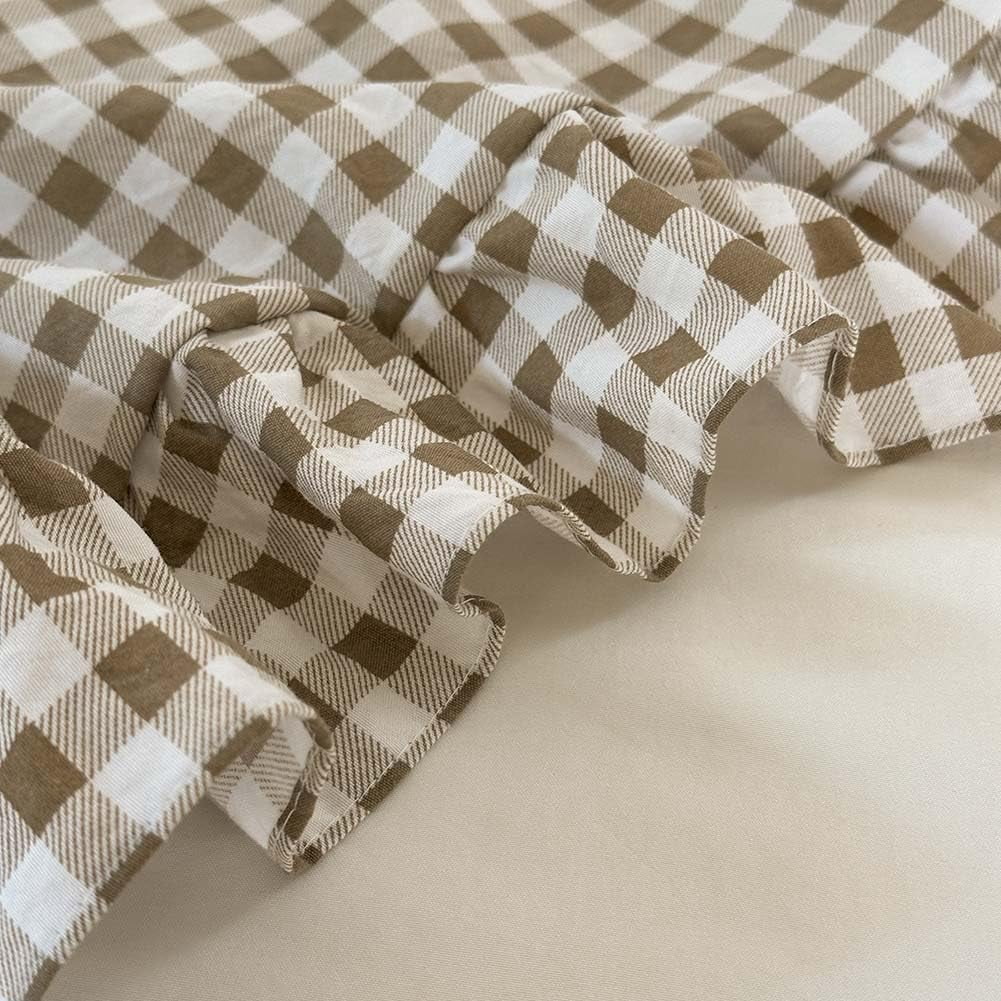 Hypoallergenic Cloud Tan Gingham Ruffle Queen Comforter Set, Taupe Ruffled Plaid Bedding Set, Ruffled Checked Bed Comforter 3 Pieces(Tan G... - Hypoallergenic Ultra-Fluffy Quilt for Winter Detail