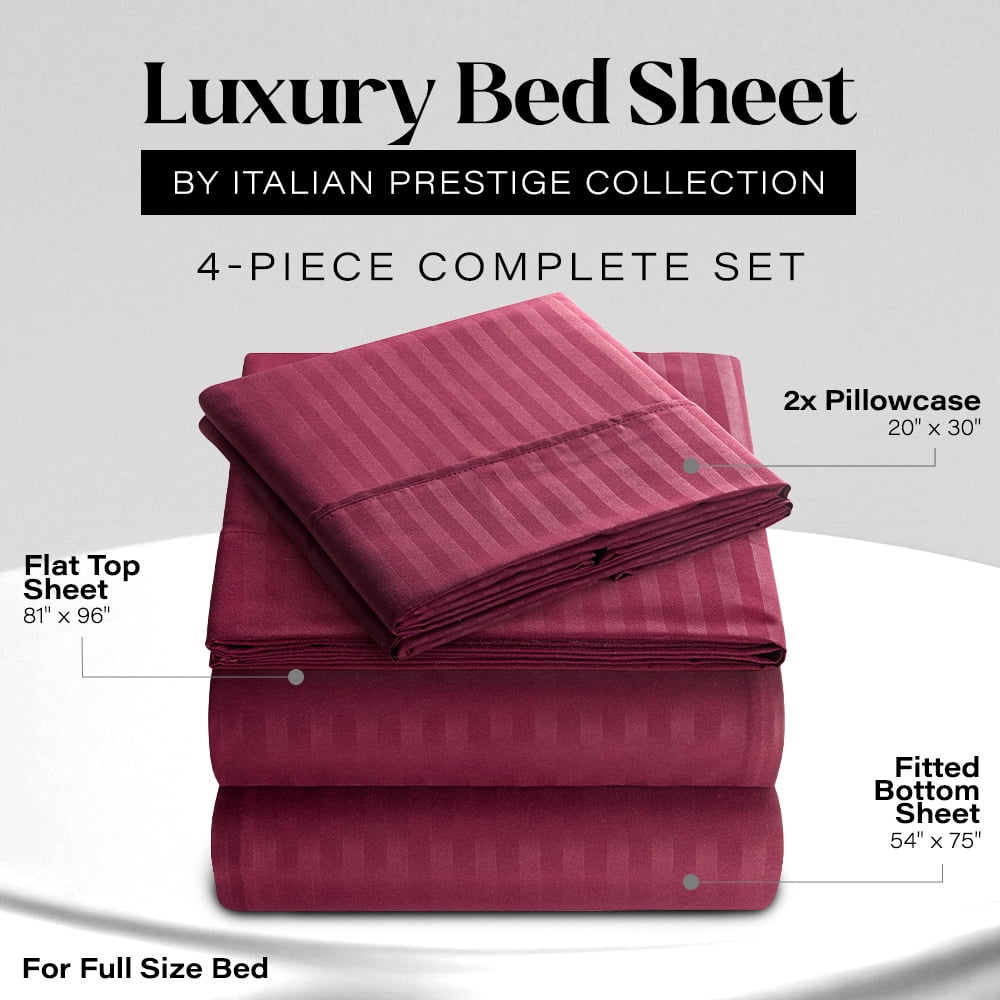 Wrinkle-Resistant Bedding Set with Flat Sheet, Fitted Bed Sheet & Pillowcases, Full Burgundy - Cooling Hotel Quality Bedding Sheets and Pillowcases Detail
