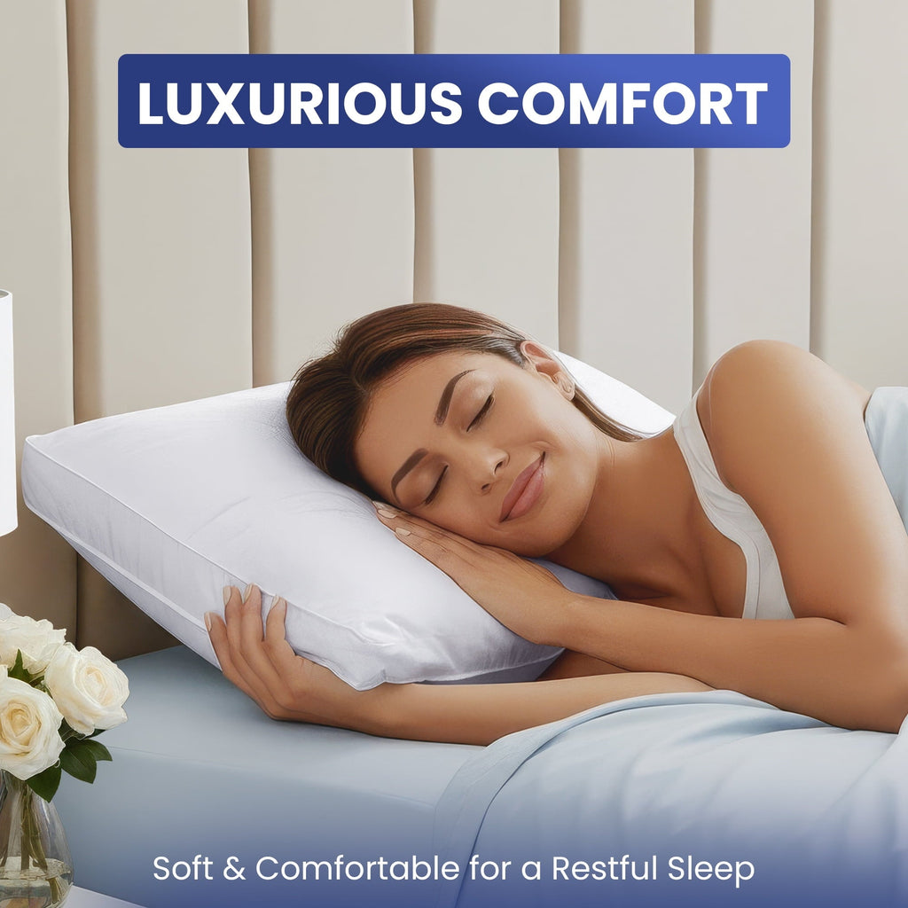 Hotel Collection Queen Bed Pillow, 26"L x 18" W, Set of 2, Soft and High-Quality, Gusseted Pillow for All Sleep Positions (White) - Ergonomic Memory Foam Pillow for Neck Pain Support Detail
