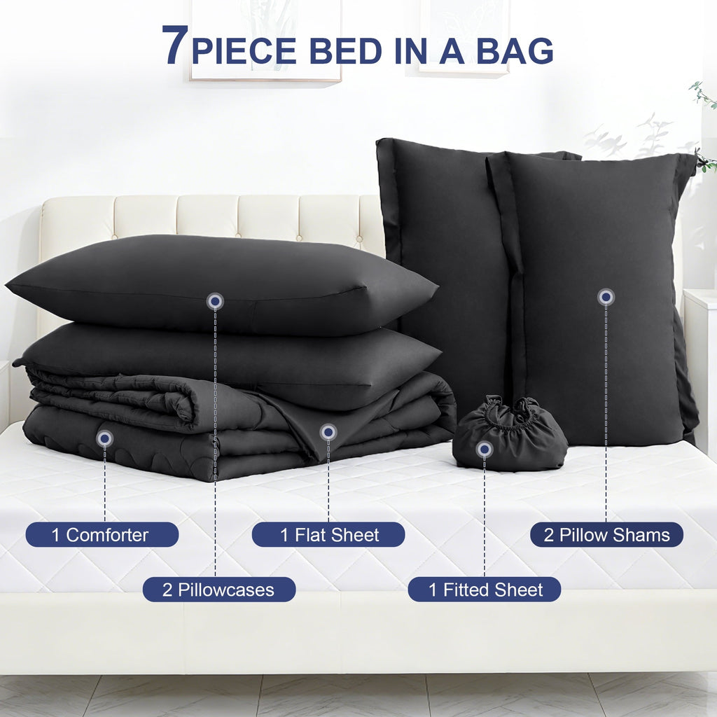 Hypoallergenic Cloud 7 Pieces Comforter Set Full，Bed in A bag，All Seasons Bedding sets with Comforter,Fitted Sheet,Flat Sheet,Pillowcases ... - Cloud-Like Soft Lightweight Bed Comforter Detail