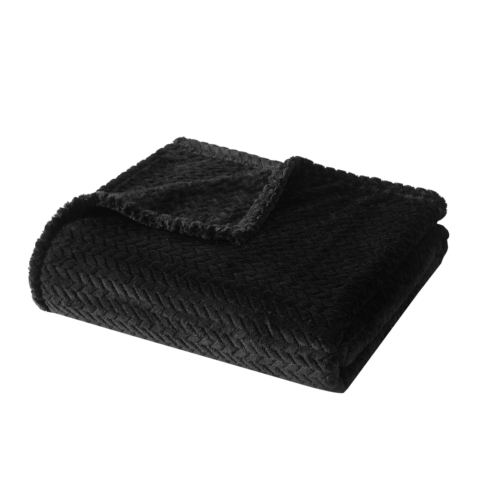 Lightweight Warm Cozy Textured Plush Throw Blanket, Black, 50"x60" All Ages - Cozy Fleece Throw Blanket for Couch & Bed Detail