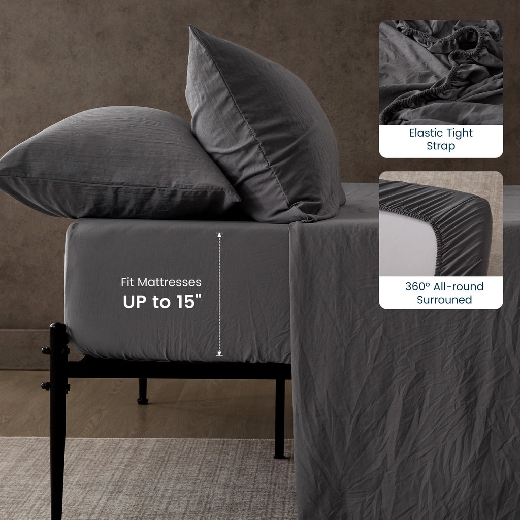 Breathable Luxury Bed Sheets - Full Size Bed Sheets - Washed Microfiber - 4 Piece Hotel Luxury Bedding Sheets with Fitted Sheet, Flat S... - Premium Ultra-Soft Pillowcase Pair for Sleeping Detail