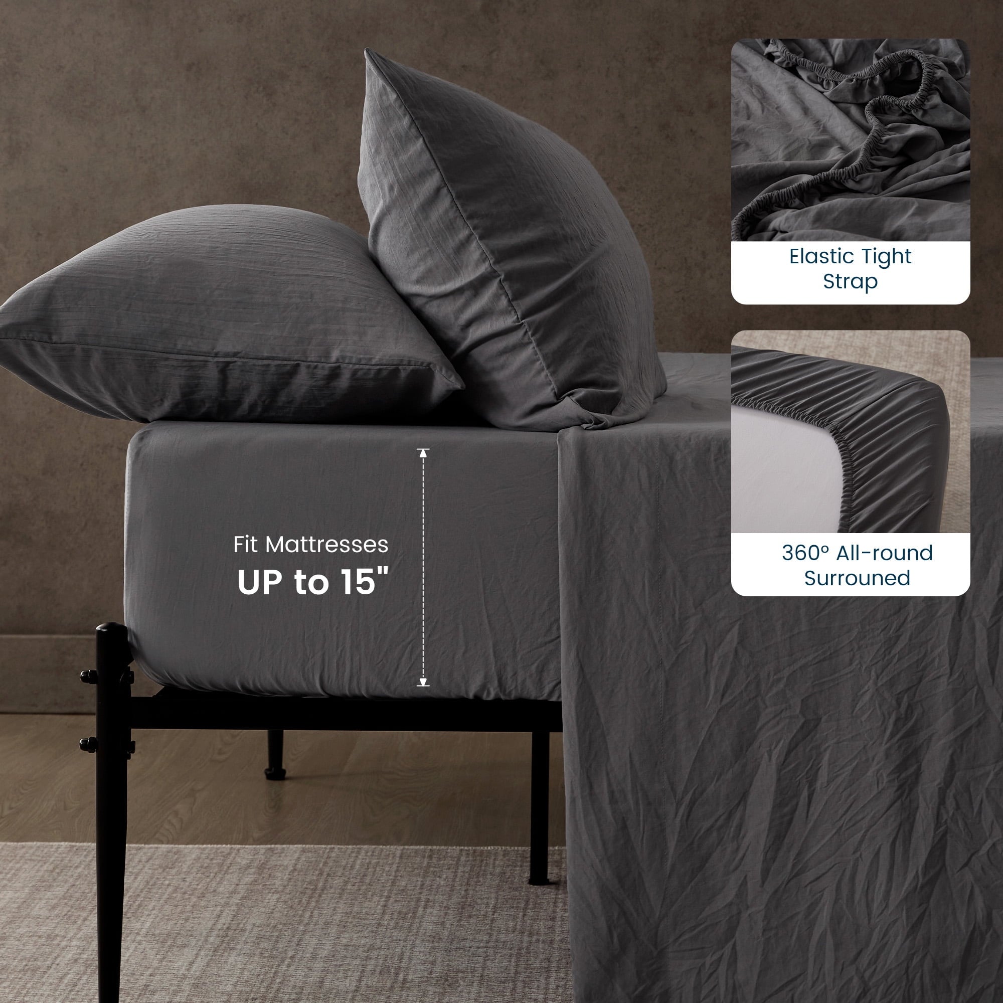 Breathable Luxury Bed Sheets - Full Size Bed Sheets - Washed Microfiber - 4 Piece Hotel Luxury Bedding Sheets with Fitted Sheet, Flat S... - Premium Ultra-Soft Pillowcase Pair for Sleeping Detail