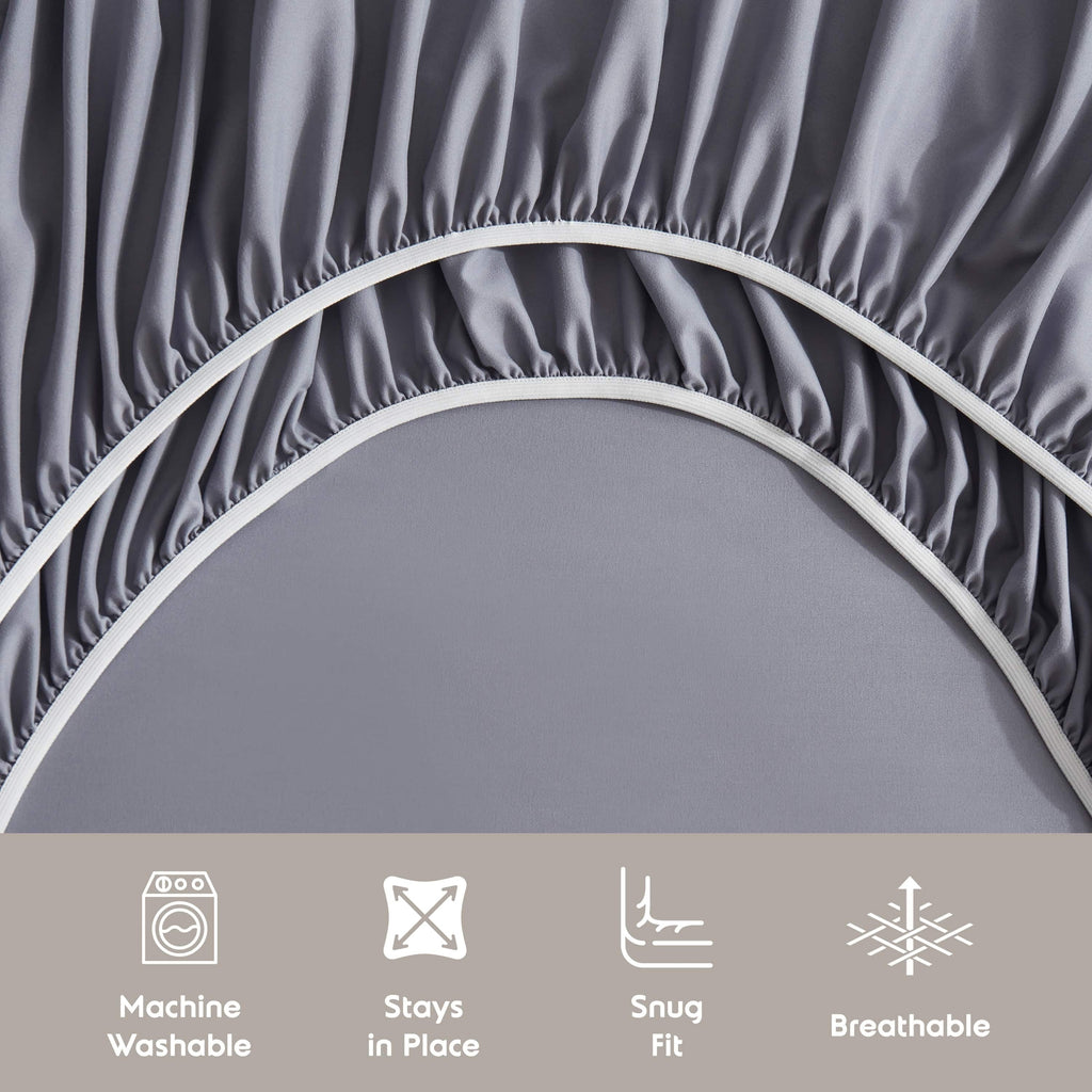 Premium Egyptian Cotton Full Size Sheets Set, 1800 Series Bed Sheets Full 4 Piece, Luxury Soft Microfiber Full Sheet Sets, Gray - Breathable Egyptian Cotton Flat & Fitted Sheets Detail