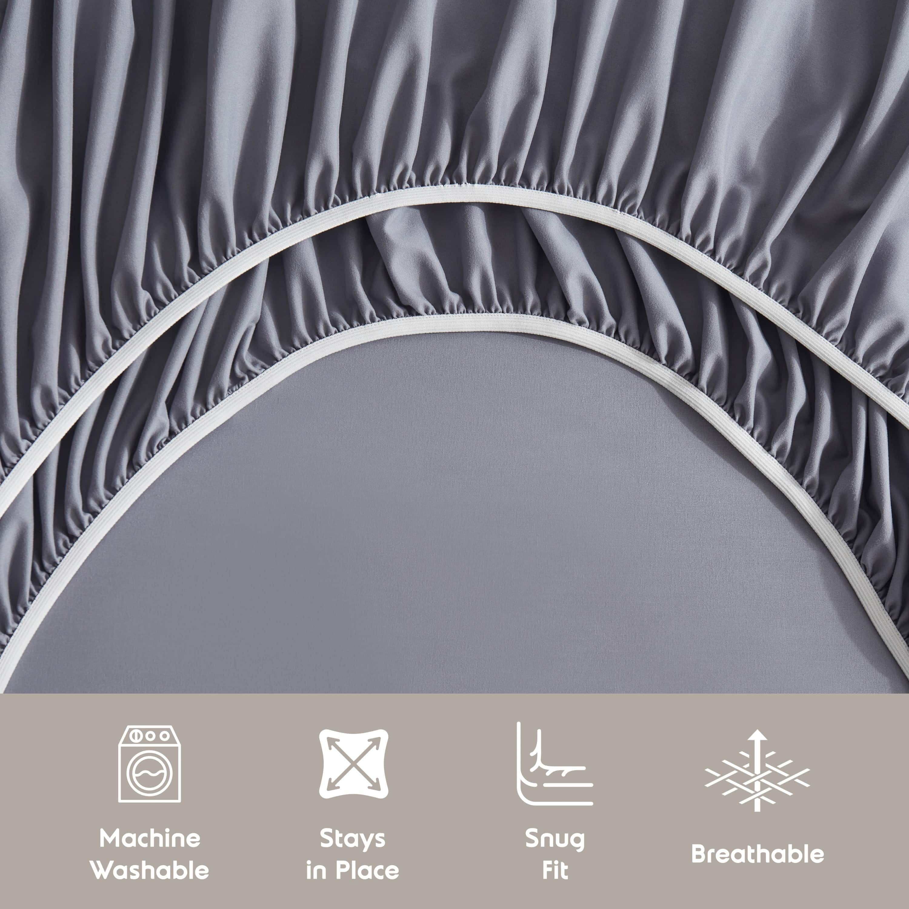 Premium Egyptian Cotton Full Size Sheets Set, 1800 Series Bed Sheets Full 4 Piece, Luxury Soft Microfiber Full Sheet Sets, Gray - Breathable Egyptian Cotton Flat & Fitted Sheets Detail