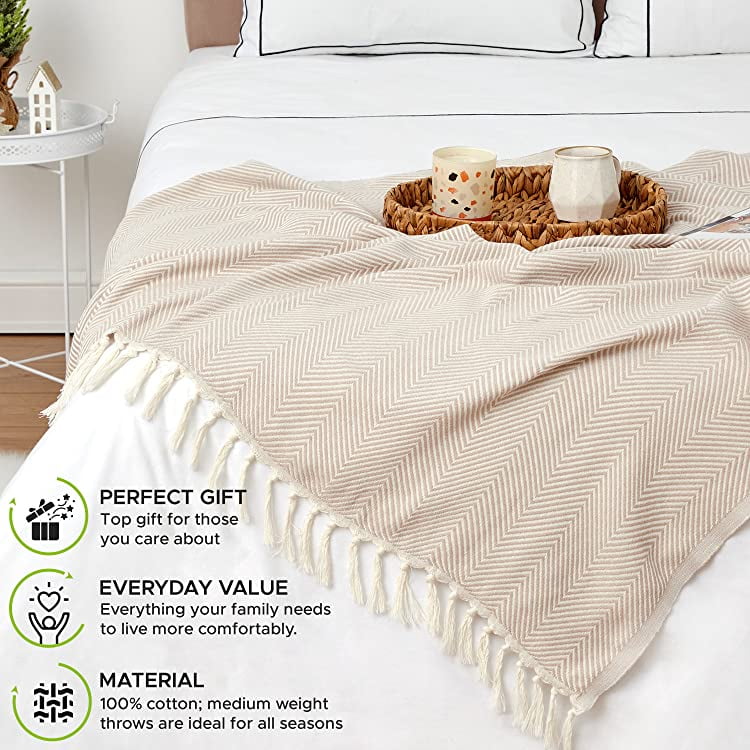 Decorative Knitted Turkish Cotton Throw Blanket & Beach Towel, 60"x70" Boho Decorative Blanket for Couch, Bed, Sofa & Outdoor, Lightweig... - Lightweight Plush Warm Blanket for All Seasons Detail