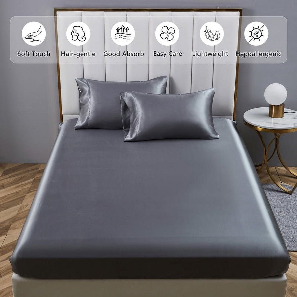 Premium Egyptian Cotton Luxury 5-Piece Satin Sheets Twin Silk Sheets Bed Sheet Set Ultra-Silky & Skin-Friendly Deep Pocket Bed Flat Fitted Sheet - Breathable Egyptian Cotton Flat & Fitted Sheets Detail