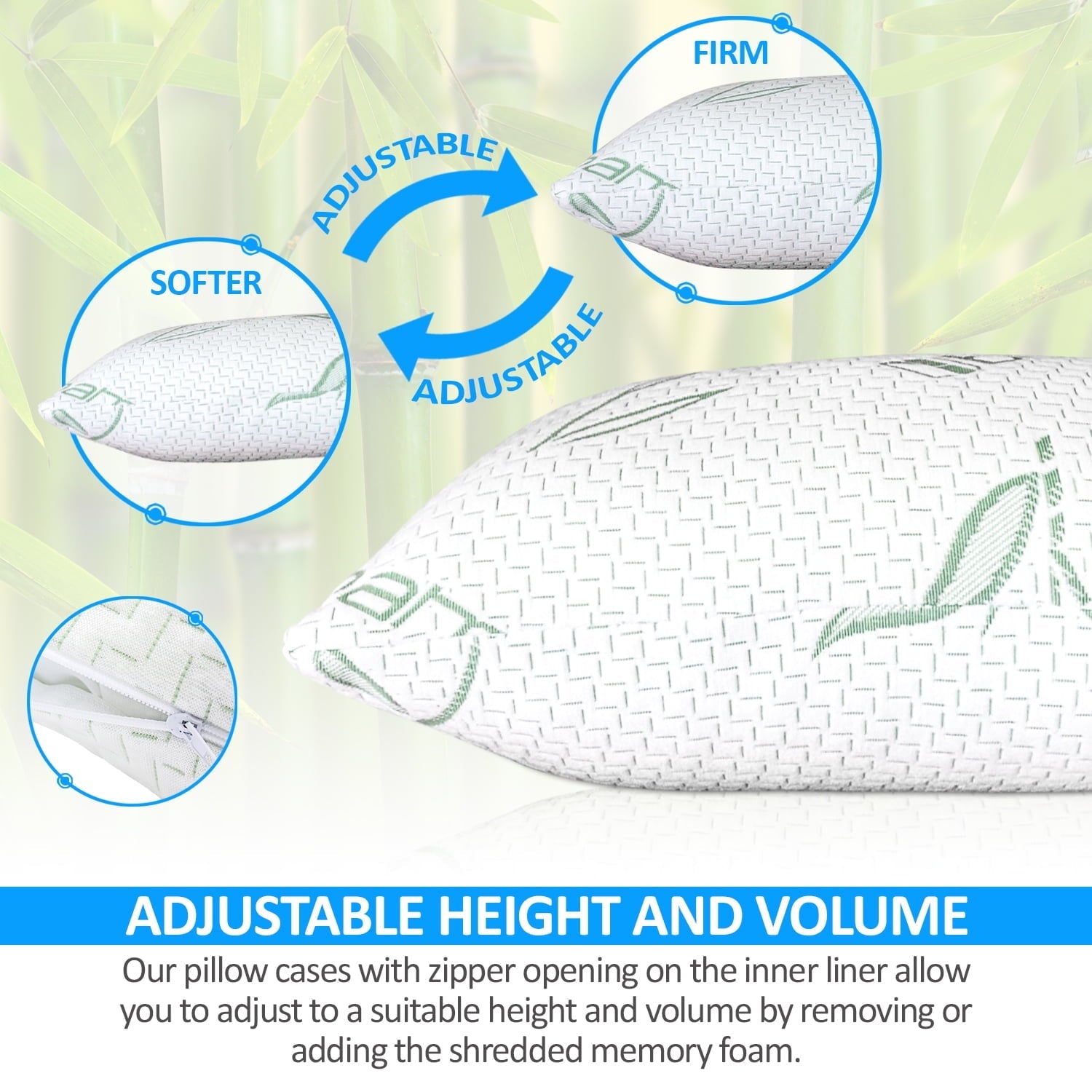 Orthopedic Support Queen Size Bamboo Pillow, Memory Foam Bed Pillows with Washable Pillowcases, Queen - Ergonomic Memory Foam Pillow for Neck Pain Support Detail