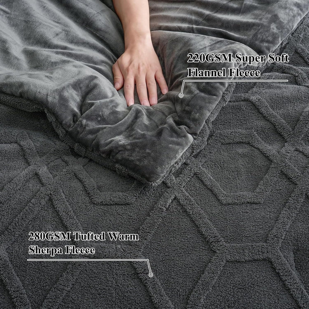 Fluffy Down Alternative Warm Sherpa Fleece Queen Comforter Set, 3D Tufted Fluffy Dark Grey Bedding for Winter, Soft 3 Pieces Shaggy Bed Set, ... - All-Season Down Alternative Comforter Insert Detail