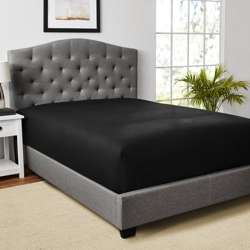 Breathable Luxury Easy Care Solid Rich-Black CVC Cotton Blend Fitted Sheet, Full - Premium Ultra-Soft Pillowcase Pair for Sleeping Detail