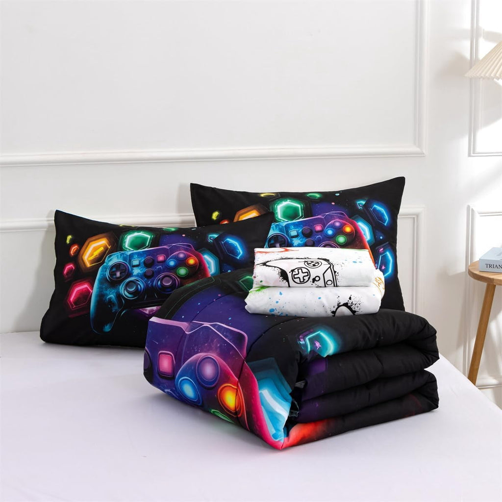 Heavyweight Warmth Game Console Comforter Set for Boys Girls Kids Space Universe Gaming Geometric Lightweight Microfiber Gamer Bedding S... - Hypoallergenic Ultra-Fluffy Quilt for Winter Detail